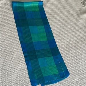Vintage Liz Claiborne silk scarf blue and green plaid